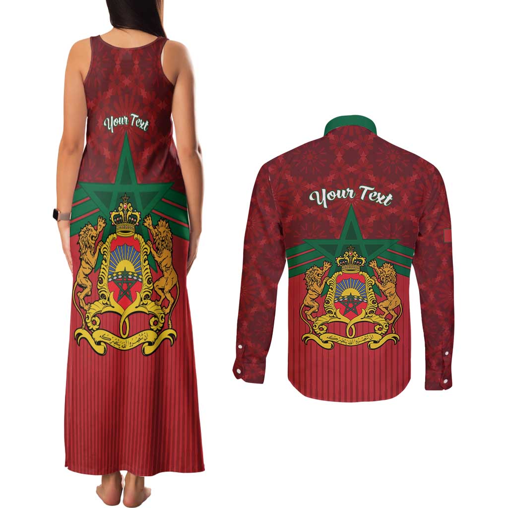Personalized Morocco Independence Day Couples Matching Tank Maxi Dress and Long Sleeve Button Shirt 1956 Proud Islamic Pattern - Wonder Print Shop