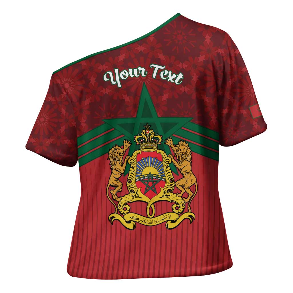 Personalized Morocco Independence Day Cross Shoulder Shirt 1956 Proud Islamic Pattern - Wonder Print Shop
