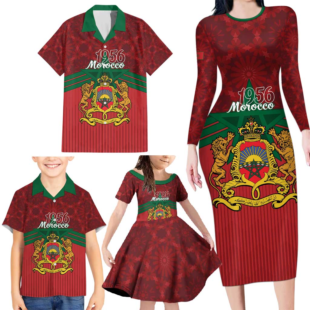 Personalized Morocco Independence Day Family Matching Long Sleeve Bodycon Dress and Hawaiian Shirt 1956 Proud Islamic Pattern - Wonder Print Shop