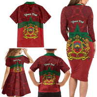 Personalized Morocco Independence Day Family Matching Long Sleeve Bodycon Dress and Hawaiian Shirt 1956 Proud Islamic Pattern - Wonder Print Shop