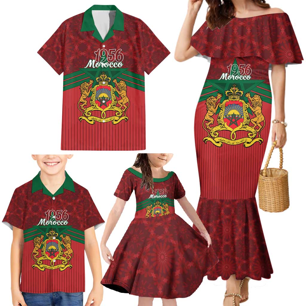 Personalized Morocco Independence Day Family Matching Mermaid Dress and Hawaiian Shirt 1956 Proud Islamic Pattern - Wonder Print Shop