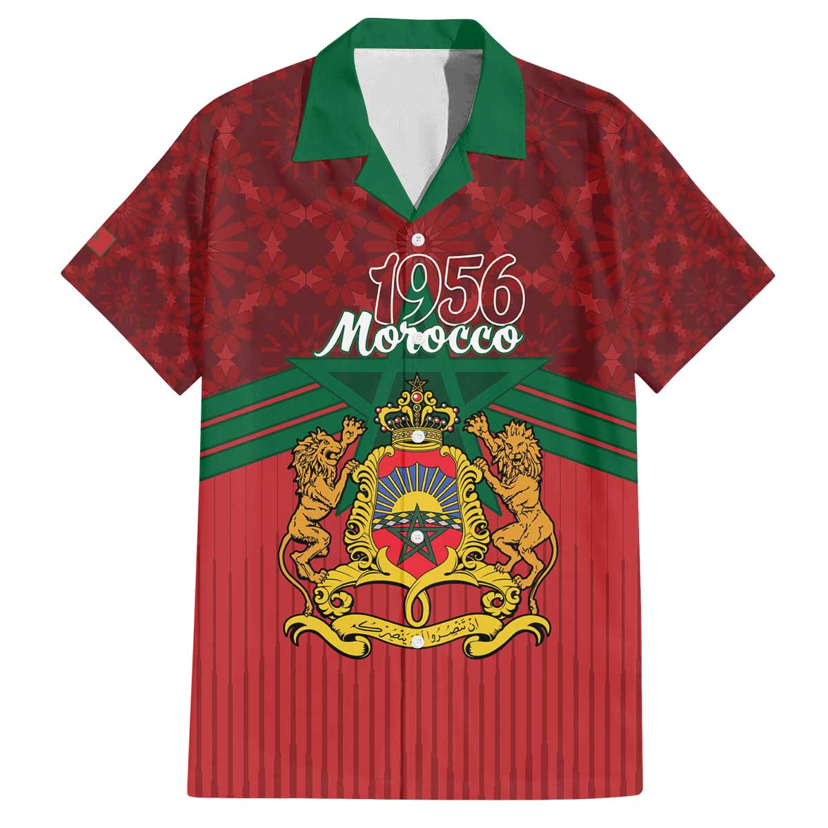 Personalized Morocco Independence Day Family Matching Off The Shoulder Long Sleeve Dress and Hawaiian Shirt 1956 Proud Islamic Pattern - Wonder Print Shop