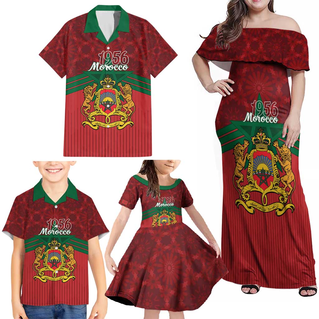 Personalized Morocco Independence Day Family Matching Off Shoulder Maxi Dress and Hawaiian Shirt 1956 Proud Islamic Pattern - Wonder Print Shop