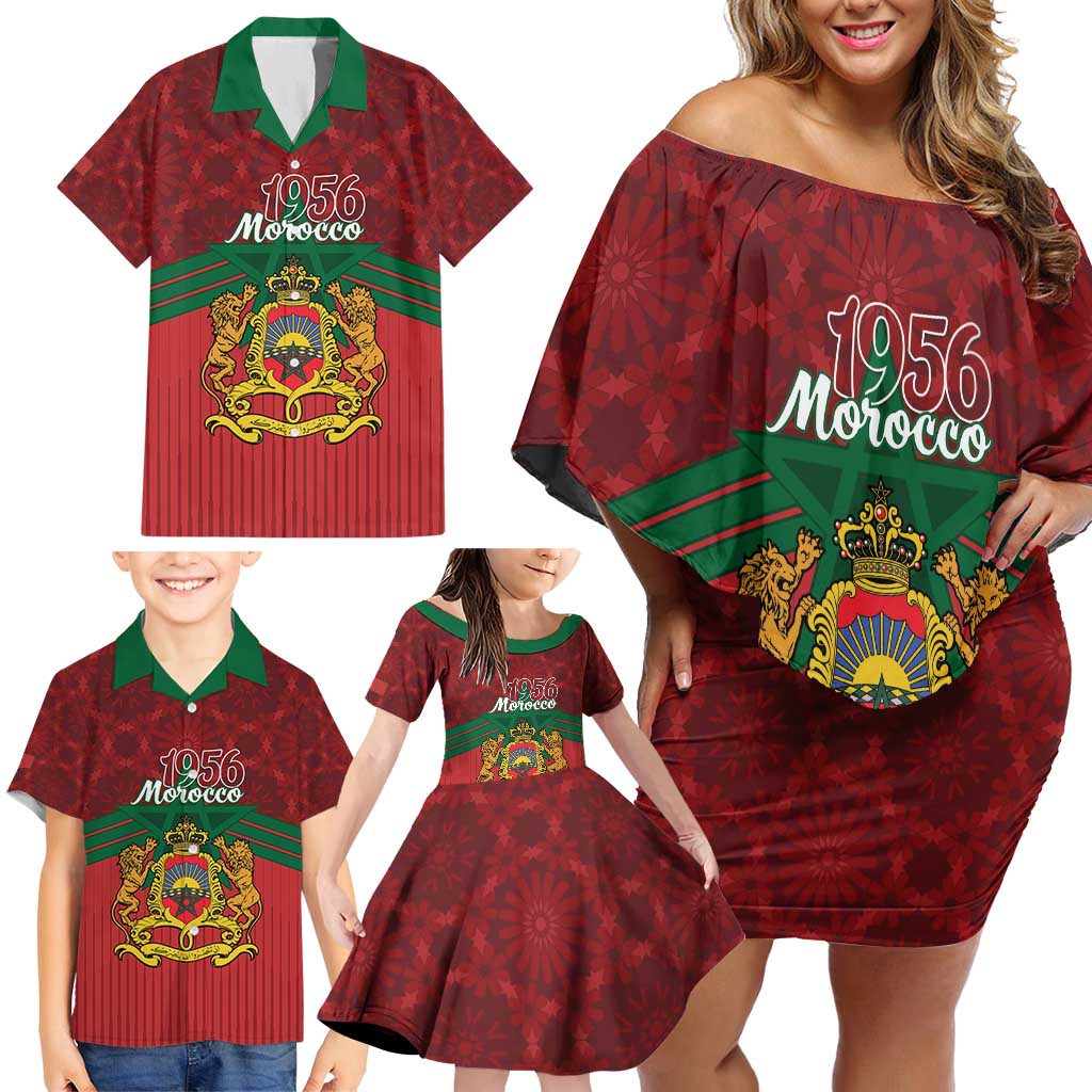 Personalized Morocco Independence Day Family Matching Off Shoulder Short Dress and Hawaiian Shirt 1956 Proud Islamic Pattern - Wonder Print Shop