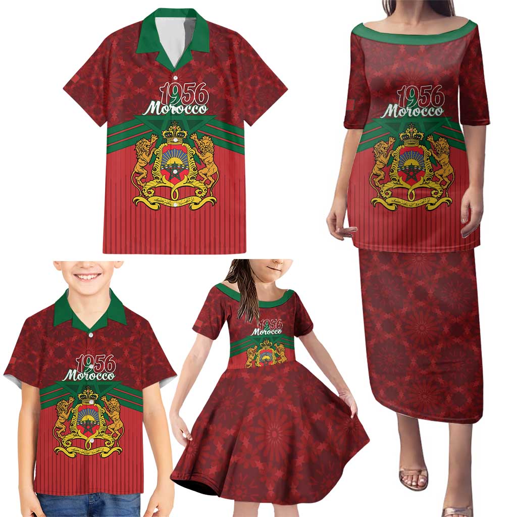 Personalized Morocco Independence Day Family Matching Puletasi and Hawaiian Shirt 1956 Proud Islamic Pattern - Wonder Print Shop