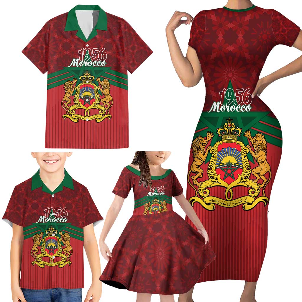 Personalized Morocco Independence Day Family Matching Short Sleeve Bodycon Dress and Hawaiian Shirt 1956 Proud Islamic Pattern - Wonder Print Shop