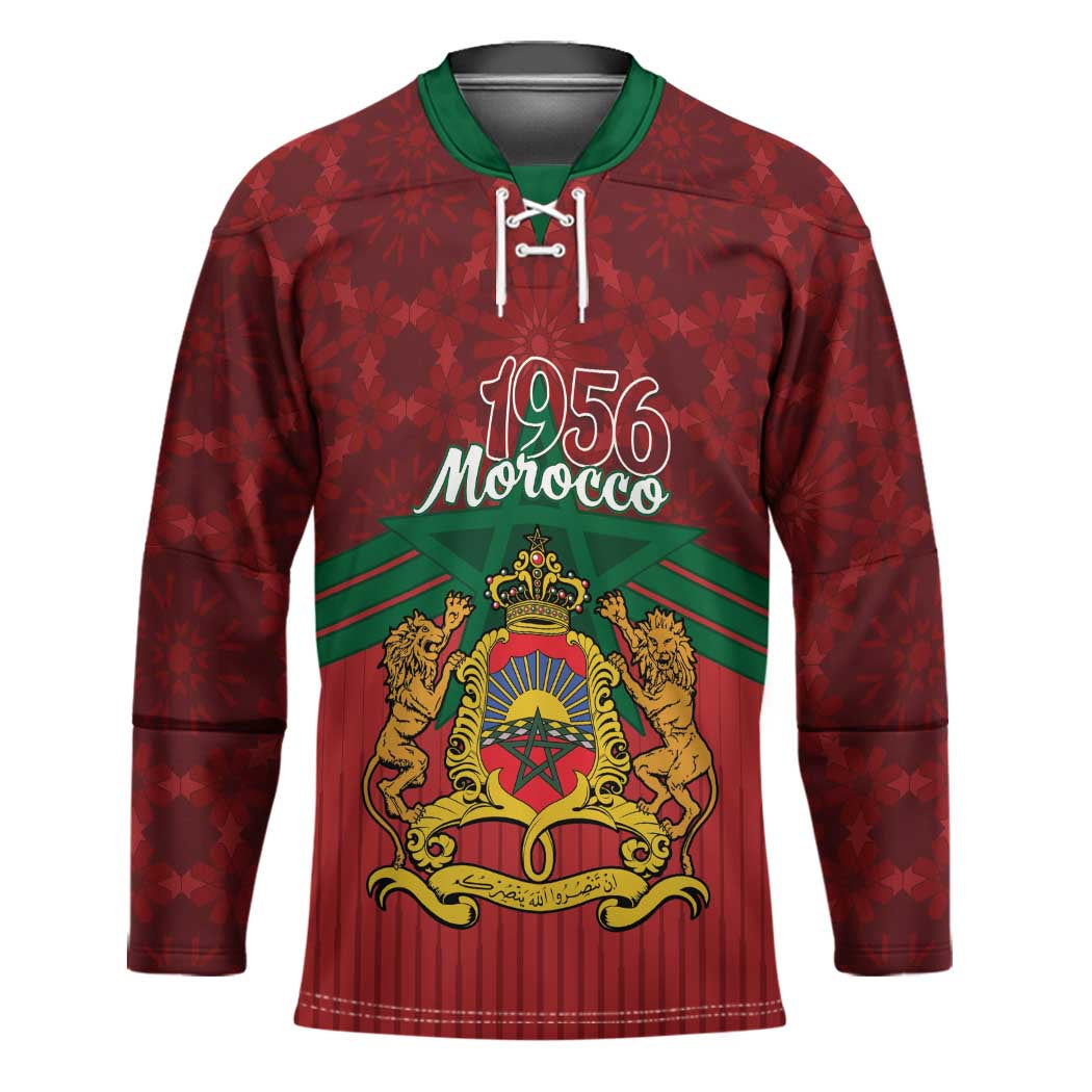 Personalized Morocco Independence Day Hockey Jersey 1956 Proud Islamic Pattern - Wonder Print Shop