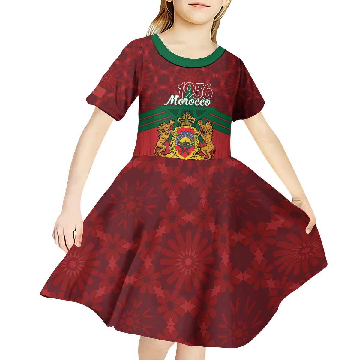 Personalized Morocco Independence Day Kid Short Sleeve Dress 1956 Proud Islamic Pattern - Wonder Print Shop