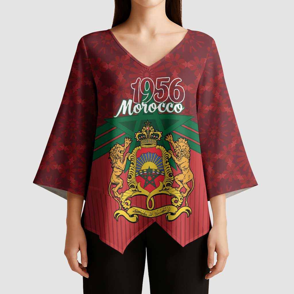 Personalized Morocco Independence Day Kimono Sleeve Blouse 1956 Proud Islamic Pattern - Wonder Print Shop