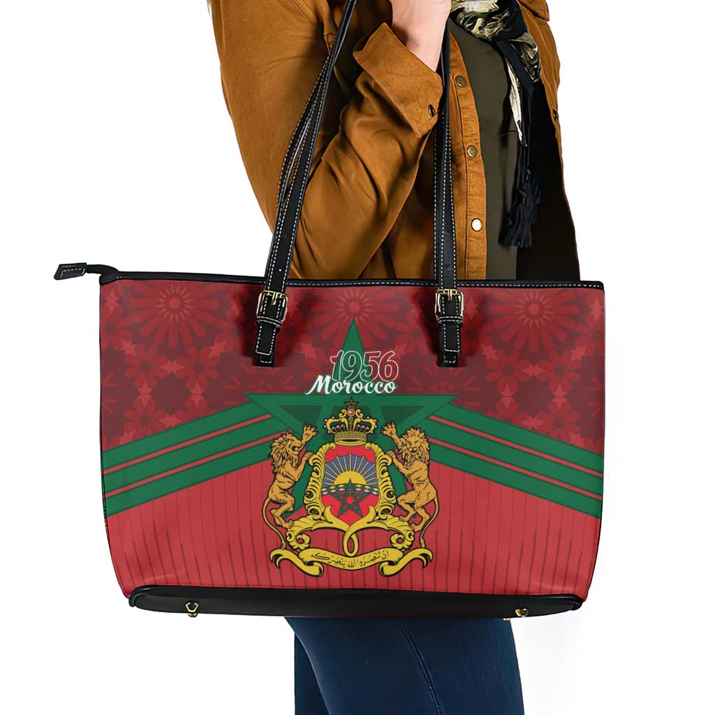 Morocco Independence Day Leather Tote Bag 1956 Proud Islamic Pattern LT14