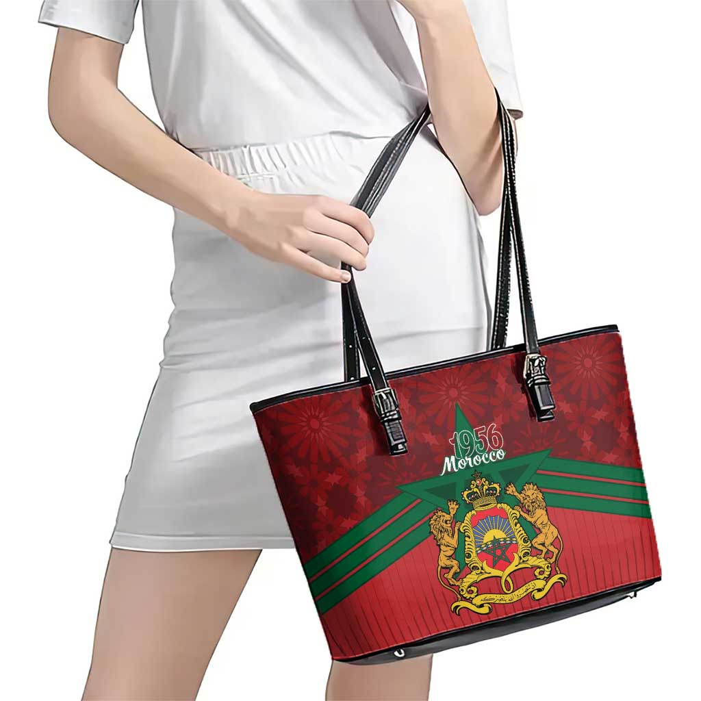 Morocco Independence Day Leather Tote Bag 1956 Proud Islamic Pattern LT14