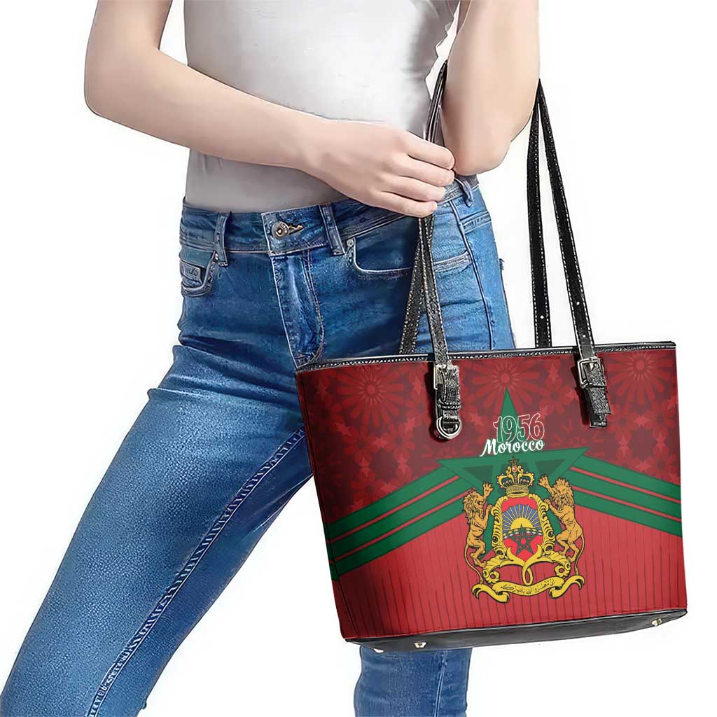Morocco Independence Day Leather Tote Bag 1956 Proud Islamic Pattern LT14