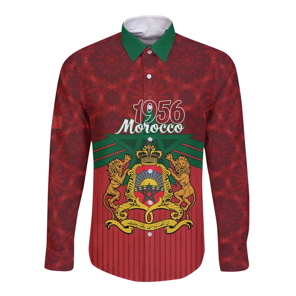 Personalized Morocco Independence Day Long Sleeve Button Shirt 1956 Proud Islamic Pattern - Wonder Print Shop