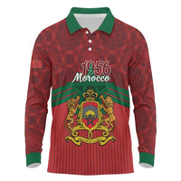 Personalized Morocco Independence Day Long Sleeve Polo Shirt 1956 Proud Islamic Pattern - Wonder Print Shop