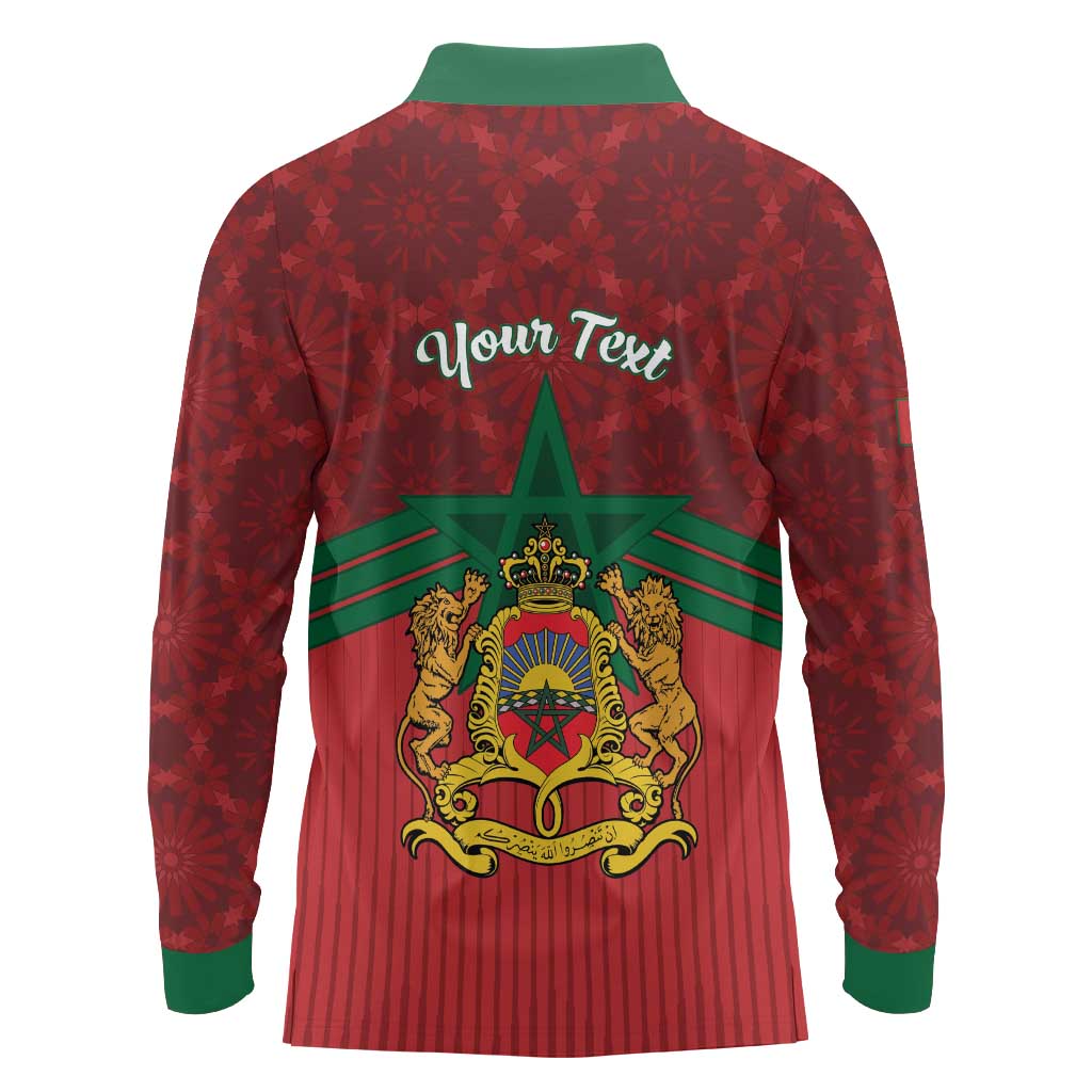 Personalized Morocco Independence Day Long Sleeve Polo Shirt 1956 Proud Islamic Pattern - Wonder Print Shop