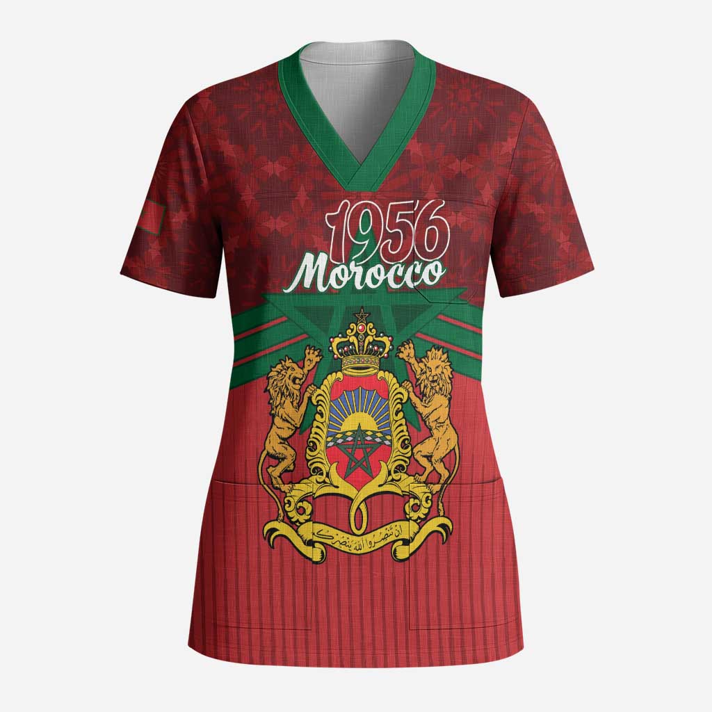 Personalized Morocco Independence Day Scrub Top 1956 Proud Islamic Pattern - Wonder Print Shop