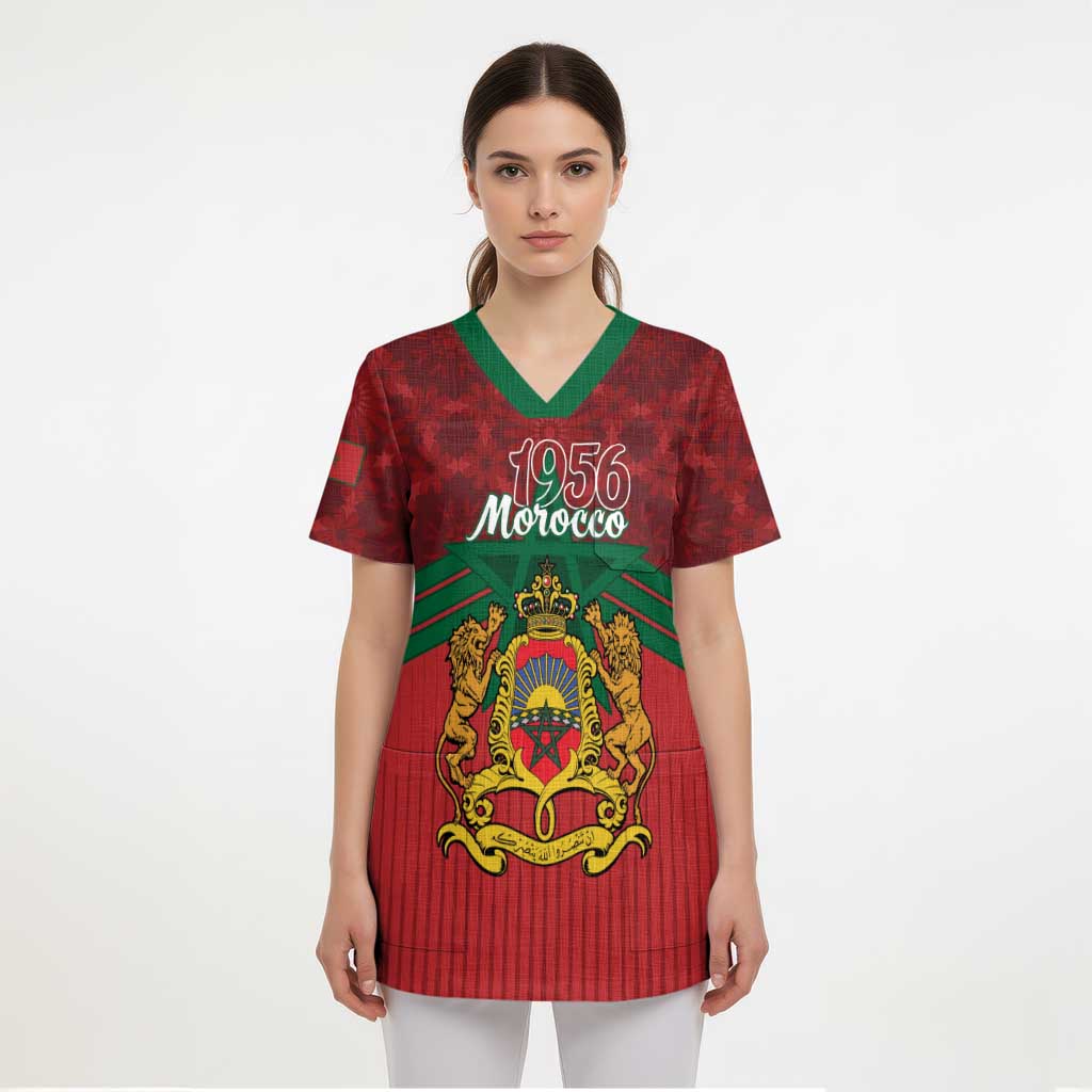 Personalized Morocco Independence Day Scrub Top 1956 Proud Islamic Pattern - Wonder Print Shop