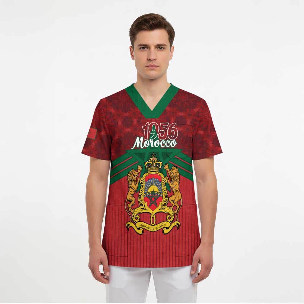Personalized Morocco Independence Day Scrub Top 1956 Proud Islamic Pattern - Wonder Print Shop