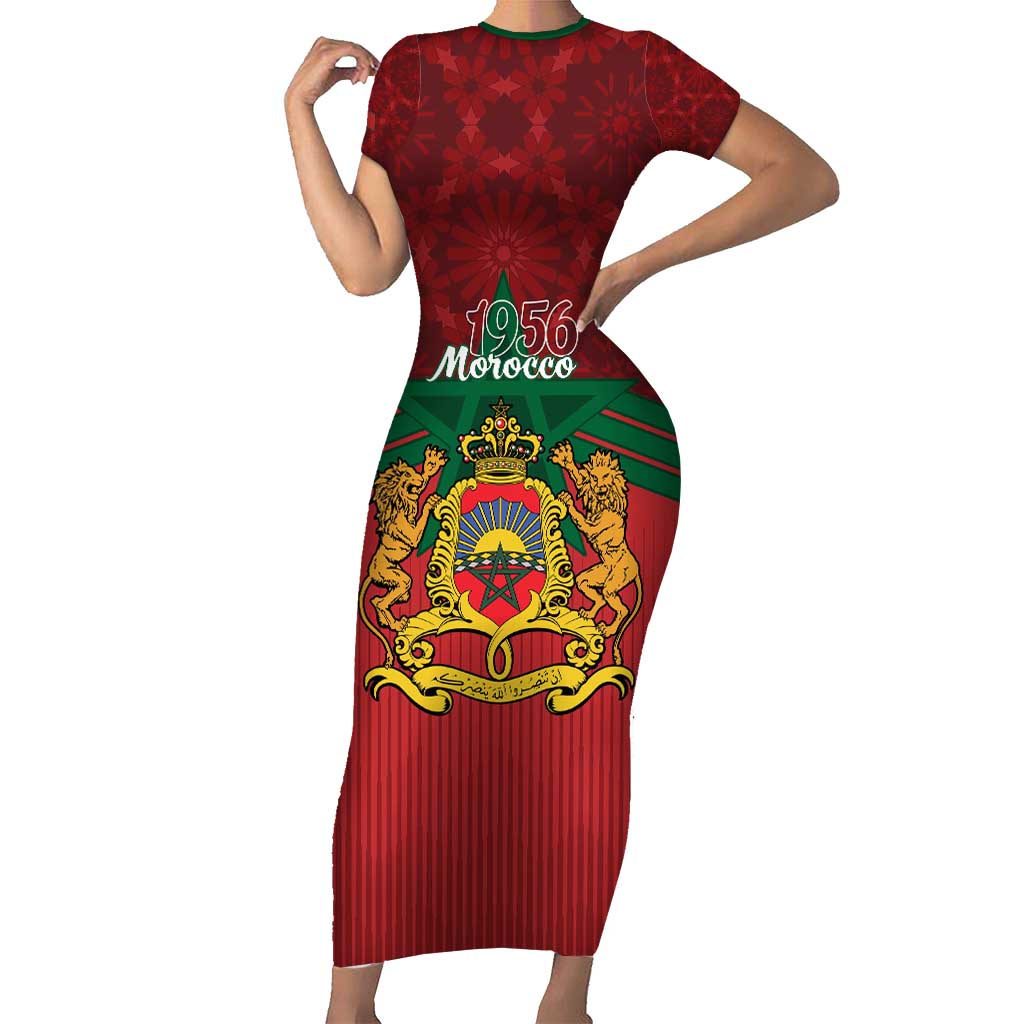 Personalized Morocco Independence Day Short Sleeve Bodycon Dress 1956 Proud Islamic Pattern - Wonder Print Shop