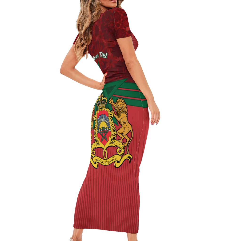 Personalized Morocco Independence Day Short Sleeve Bodycon Dress 1956 Proud Islamic Pattern - Wonder Print Shop