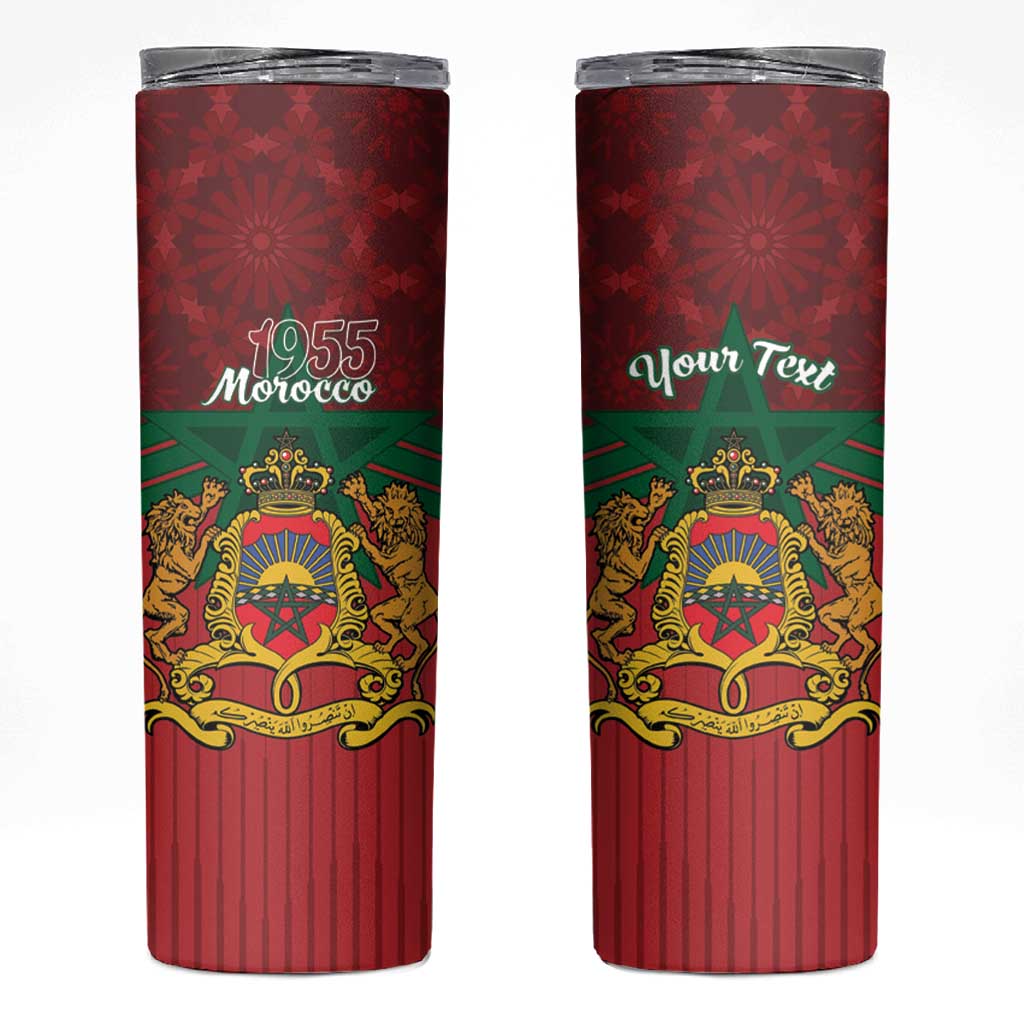 Personalized Morocco Independence Day Skinny Tumbler 1956 Proud Islamic Pattern - Wonder Print Shop
