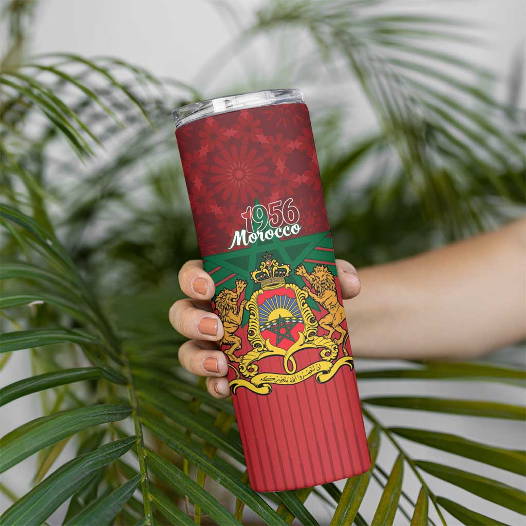 Personalized Morocco Independence Day Skinny Tumbler 1956 Proud Islamic Pattern LT14