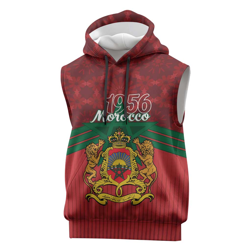 Personalized Morocco Independence Day Sleeveless Hoodie 1956 Proud Islamic Pattern - Wonder Print Shop