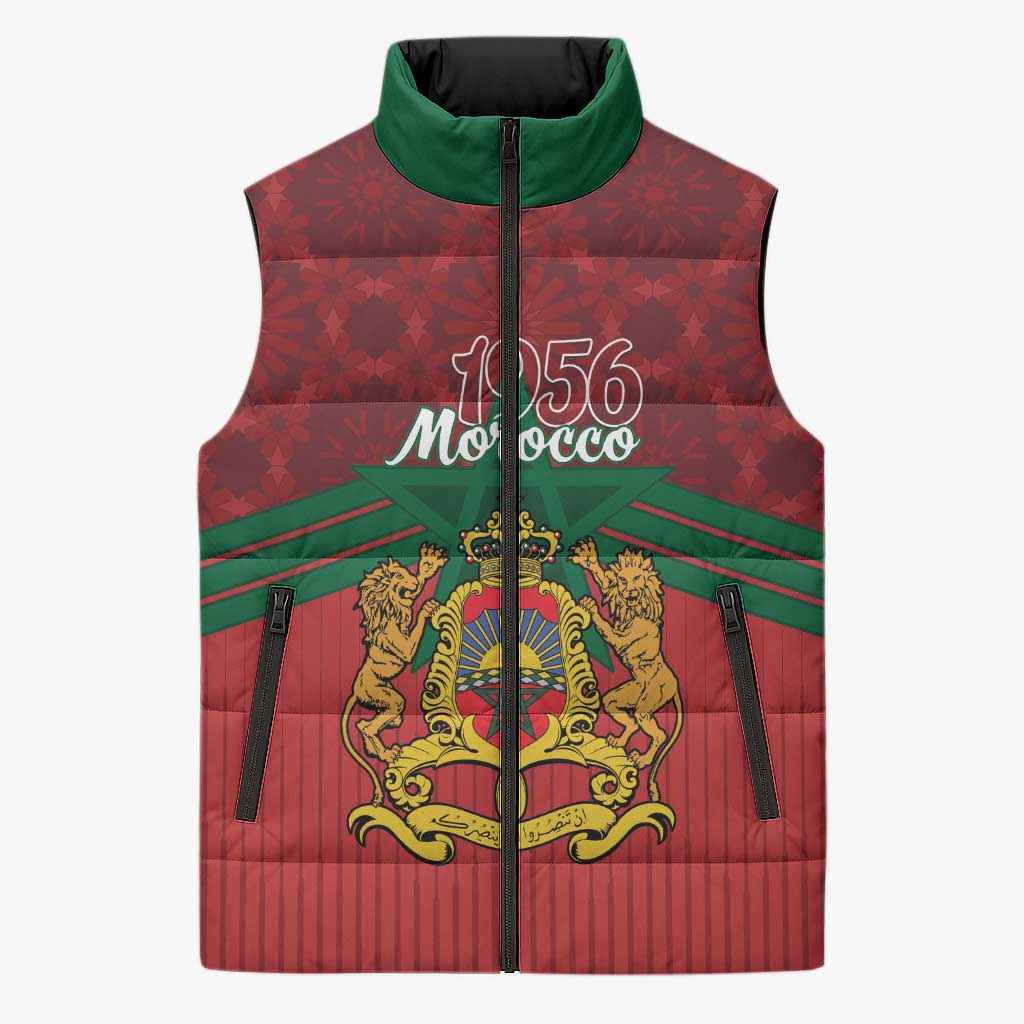 Personalized Morocco Independence Day Sleeveless Puffer Jacket 1956 Proud Islamic Pattern - Wonder Print Shop