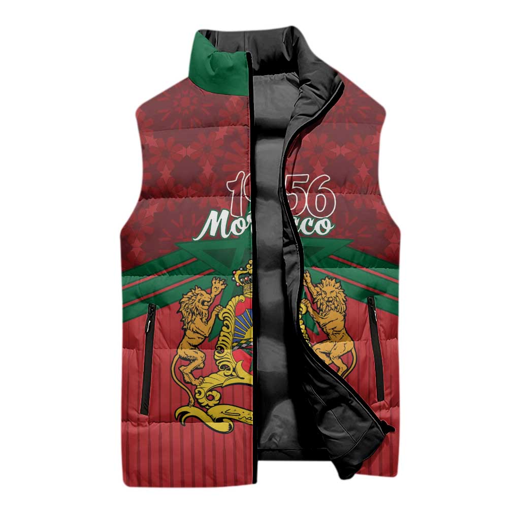 Personalized Morocco Independence Day Sleeveless Puffer Jacket 1956 Proud Islamic Pattern - Wonder Print Shop