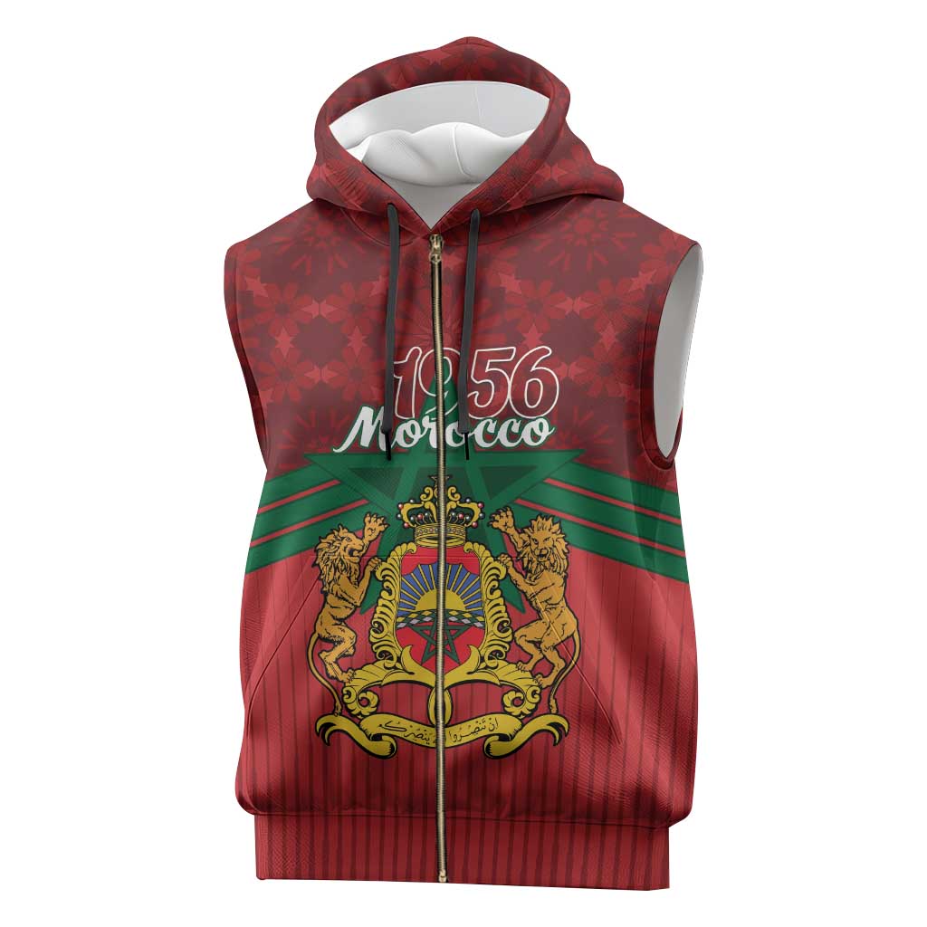 Personalized Morocco Independence Day Sleeveless Zip Hoodie 1956 Proud Islamic Pattern - Wonder Print Shop