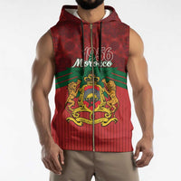 Personalized Morocco Independence Day Sleeveless Zip Hoodie 1956 Proud Islamic Pattern - Wonder Print Shop