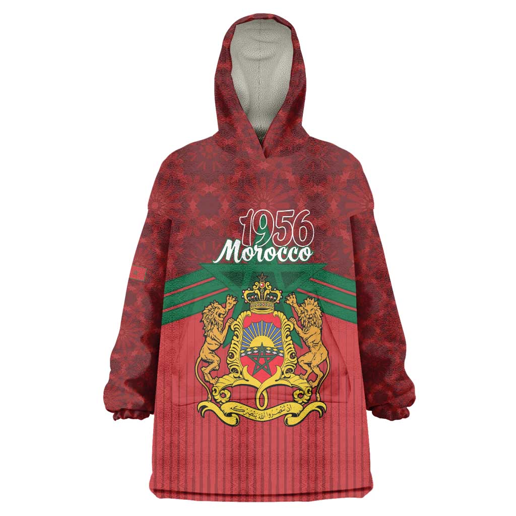 Personalized Morocco Independence Day Wearable Blanket Hoodie 1956 Proud Islamic Pattern - Wonder Print Shop