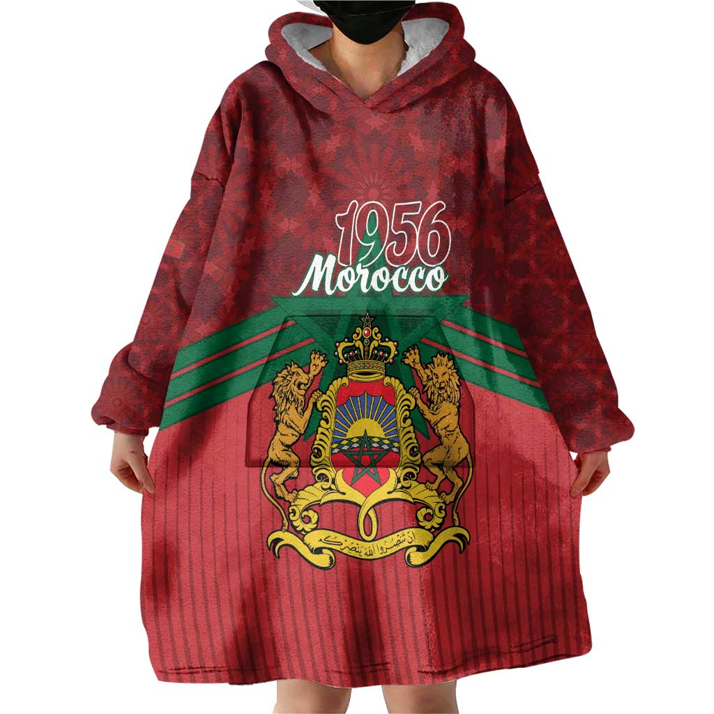 Personalized Morocco Independence Day Wearable Blanket Hoodie 1956 Proud Islamic Pattern - Wonder Print Shop