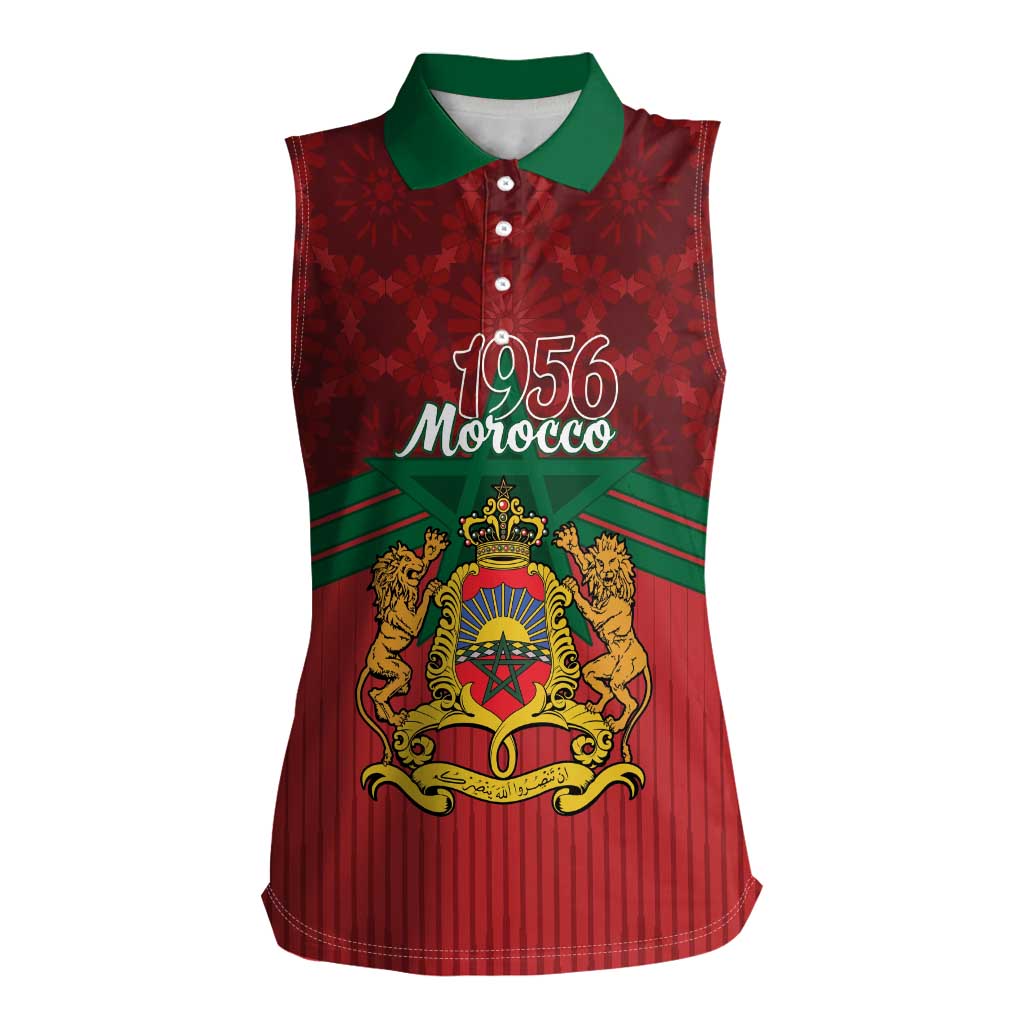 Personalized Morocco Independence Day Women Sleeveless Polo Shirt 1956 Proud Islamic Pattern - Wonder Print Shop