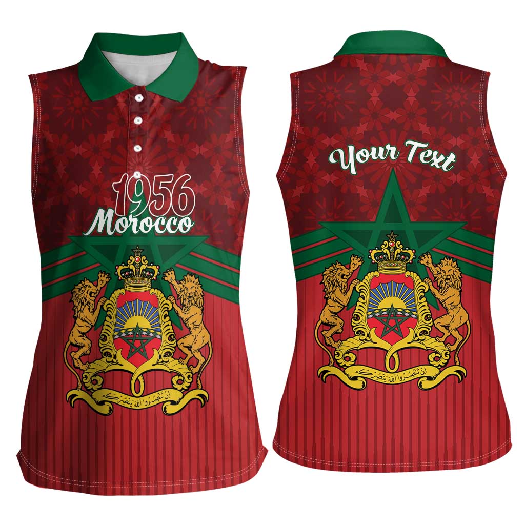 Personalized Morocco Independence Day Women Sleeveless Polo Shirt 1956 Proud Islamic Pattern - Wonder Print Shop