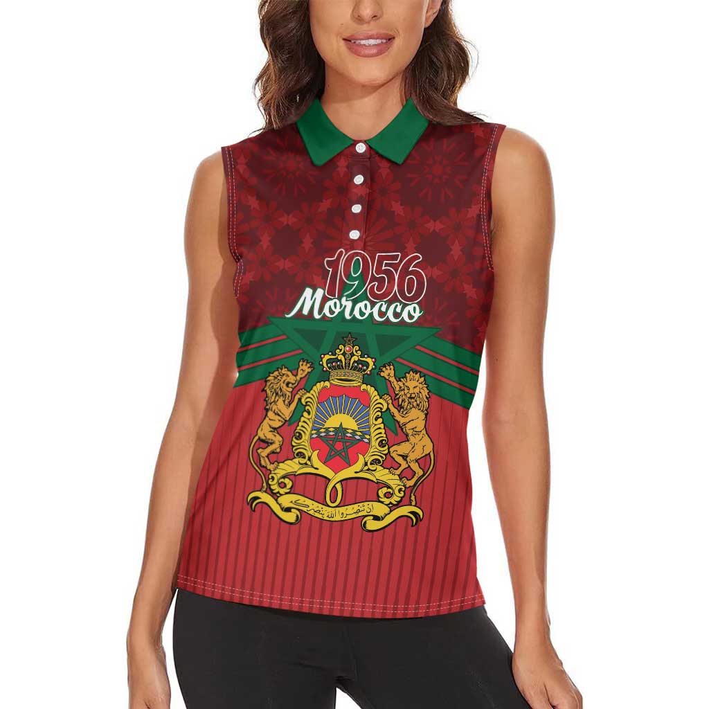 Personalized Morocco Independence Day Women Sleeveless Polo Shirt 1956 Proud Islamic Pattern - Wonder Print Shop
