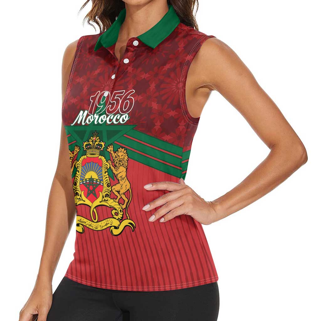 Personalized Morocco Independence Day Women Sleeveless Polo Shirt 1956 Proud Islamic Pattern - Wonder Print Shop