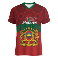 Personalized Morocco Independence Day Women V-Neck T-Shirt 1956 Proud Islamic Pattern - Wonder Print Shop