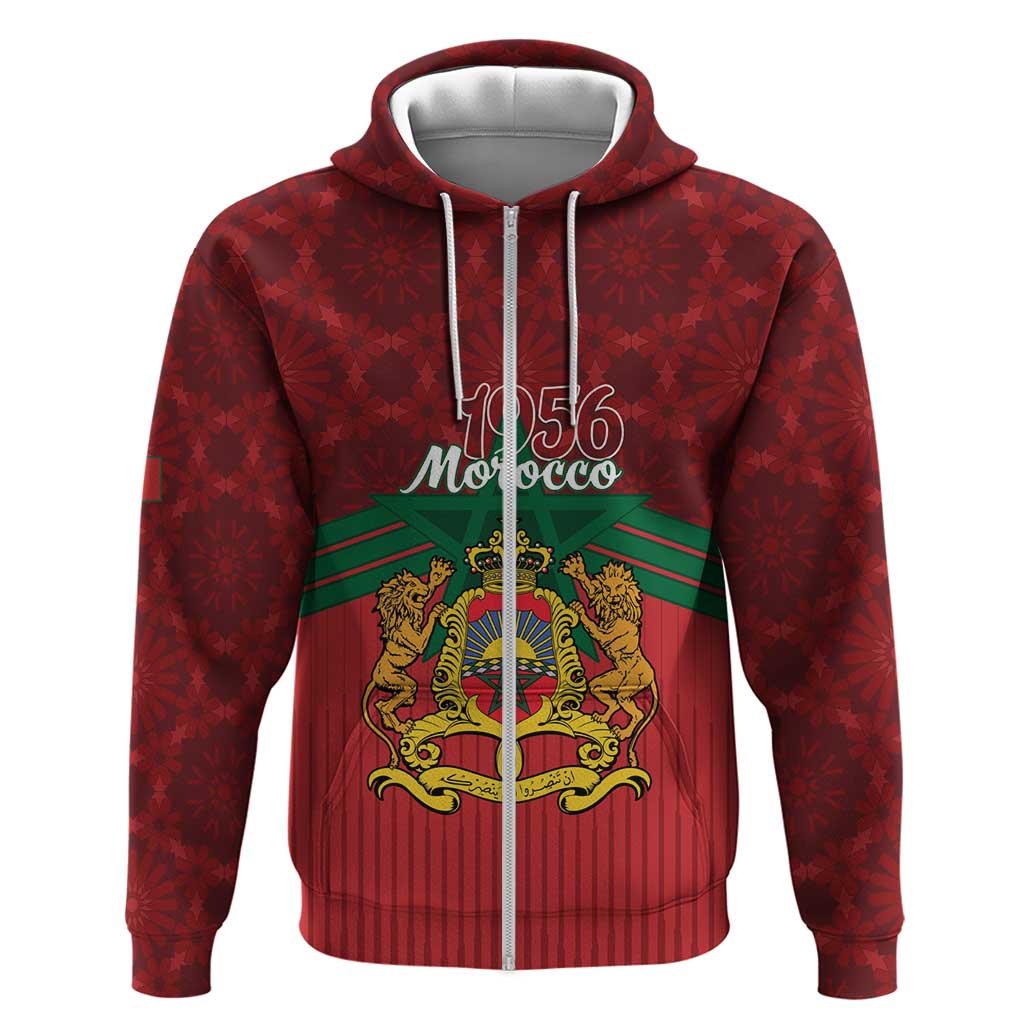 Personalized Morocco Independence Day Zip Hoodie 1956 Proud Islamic Pattern - Wonder Print Shop