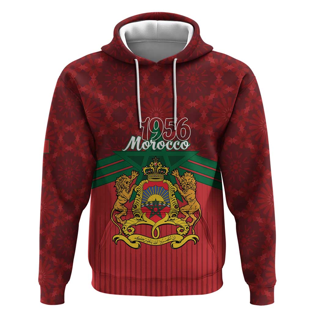 Personalized Morocco Independence Day Zip Hoodie 1956 Proud Islamic Pattern - Wonder Print Shop