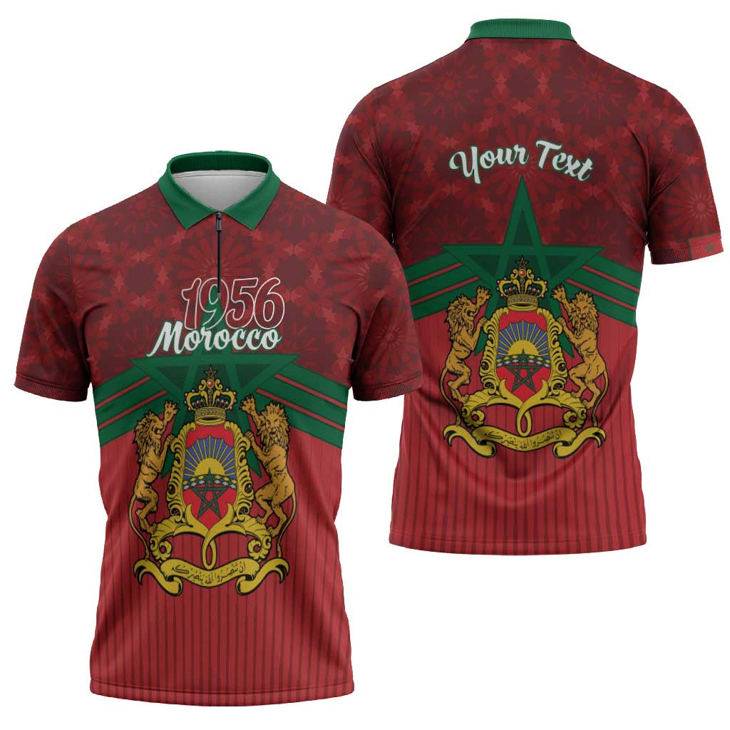 Personalized Morocco Independence Day Zipper Polo Shirt 1956 Proud Islamic Pattern - Wonder Print Shop