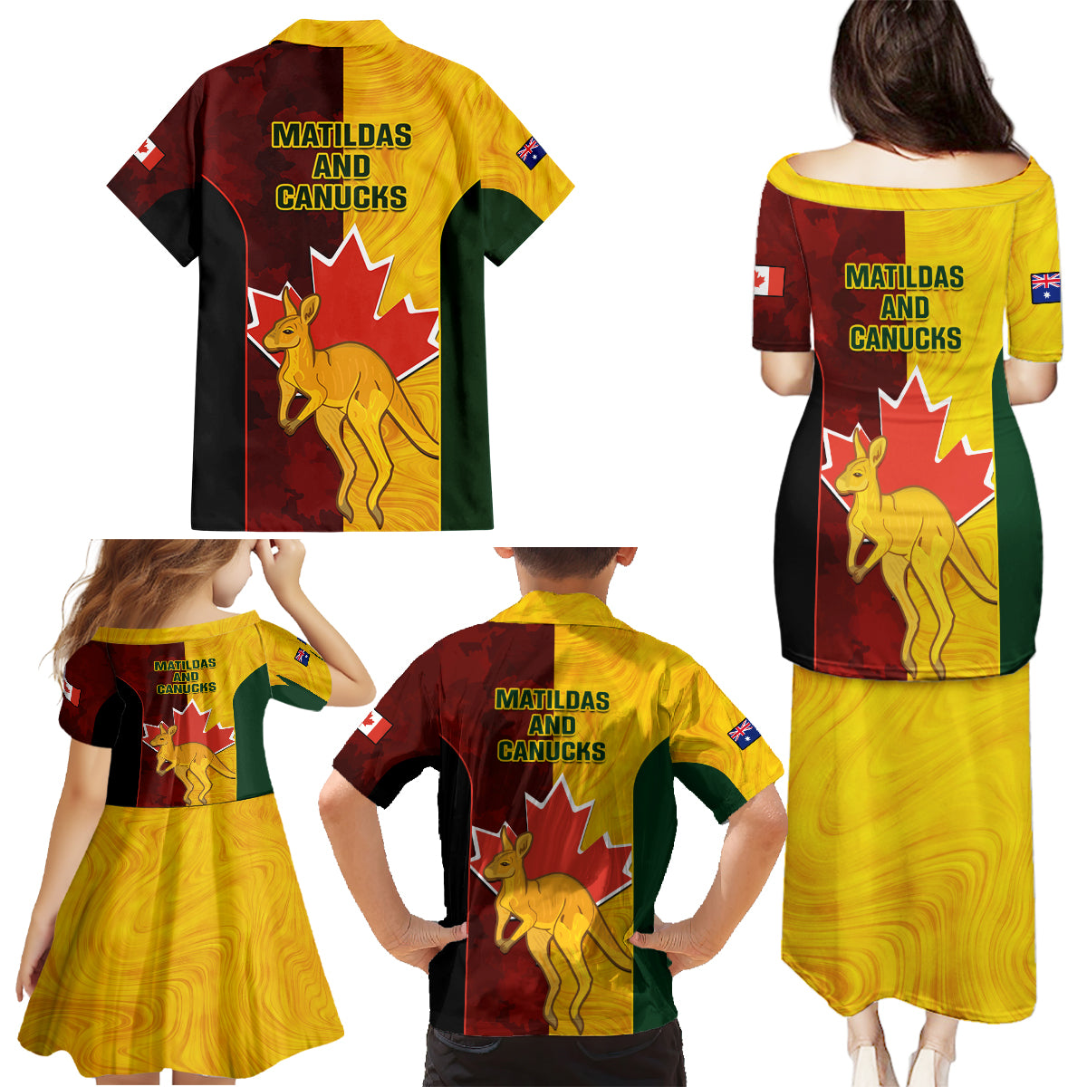 Australia And Canada Soccer Family Matching Puletasi Dress and Hawaiian Shirt Matildas Combine Canucks Together - Wonder Print Shop