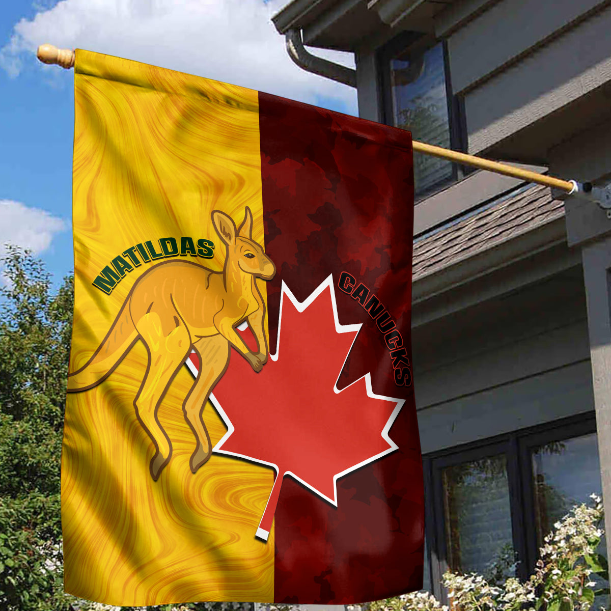 Australia And Canada Soccer Garden Flag Matildas Combine Canucks Together - Wonder Print Shop
