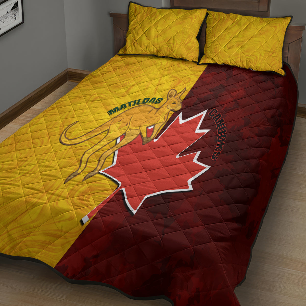 Australia And Canada Soccer Quilt Bed Set Matildas Combine Canucks Together - Wonder Print Shop