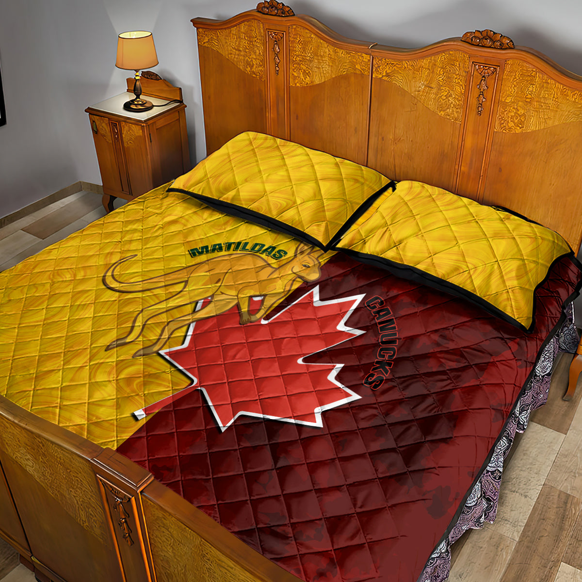 Australia And Canada Soccer Quilt Bed Set Matildas Combine Canucks Together - Wonder Print Shop
