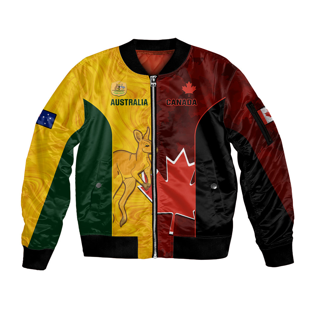 Australia And Canada Soccer Sleeve Zip Bomber Jacket Matildas Combine Canucks Together - Wonder Print Shop