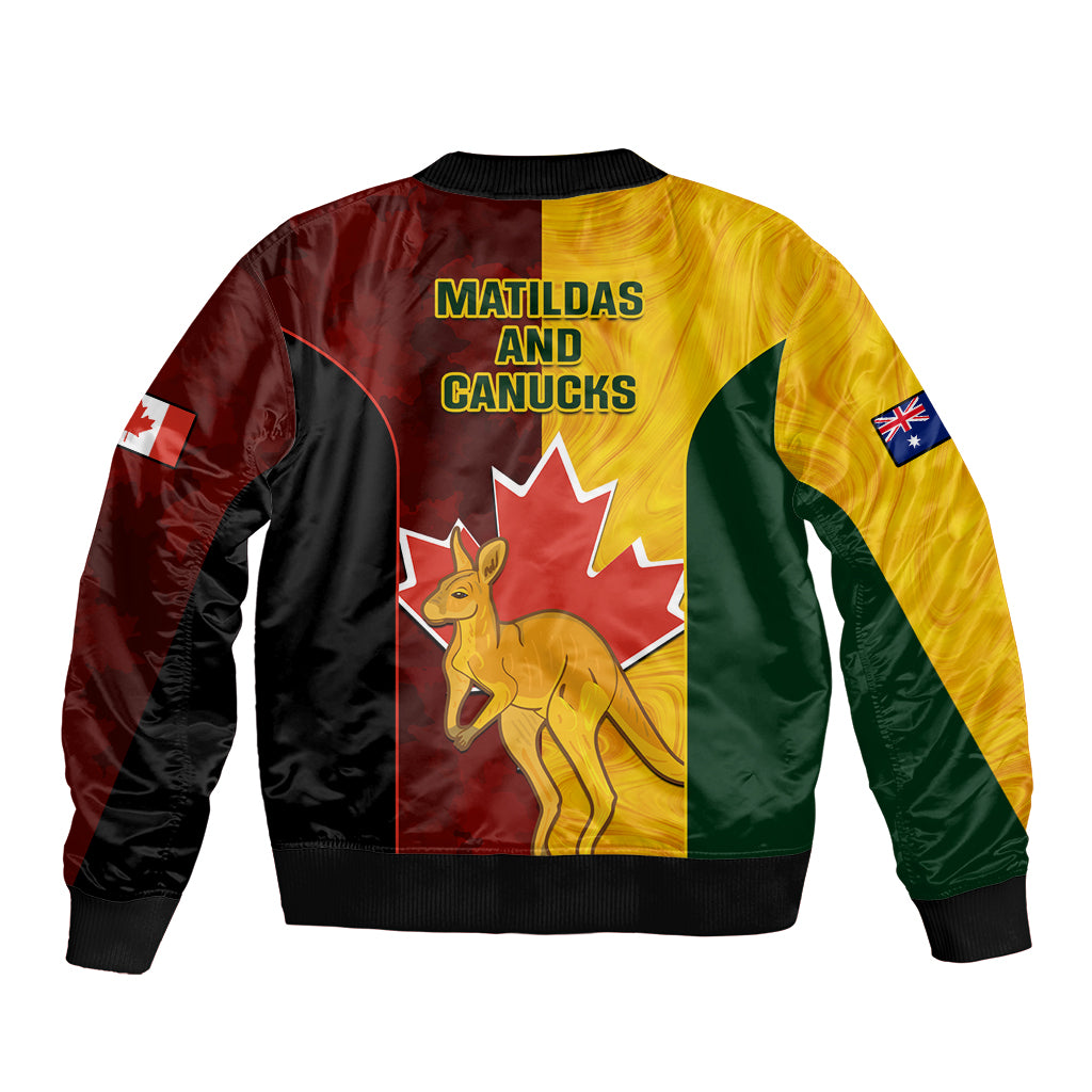 Australia And Canada Soccer Sleeve Zip Bomber Jacket Matildas Combine Canucks Together - Wonder Print Shop
