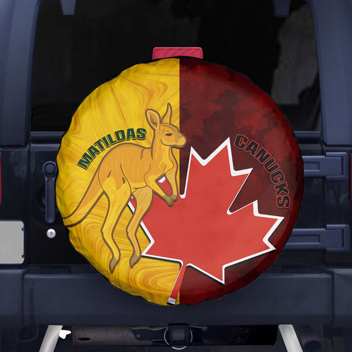 Australia And Canada Soccer Spare Tire Cover Matildas Combine Canucks Together - Wonder Print Shop