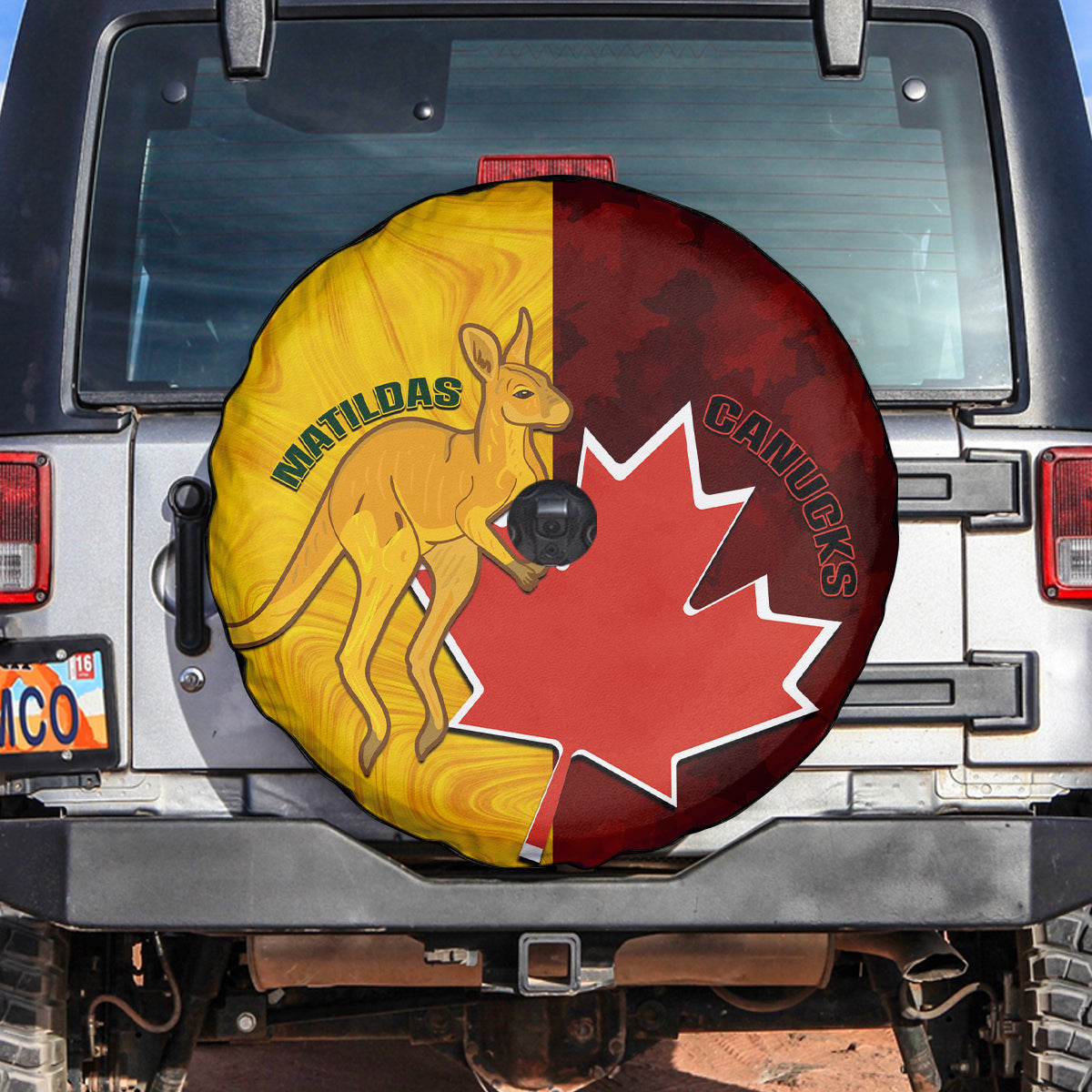 Australia And Canada Soccer Spare Tire Cover Matildas Combine Canucks Together - Wonder Print Shop
