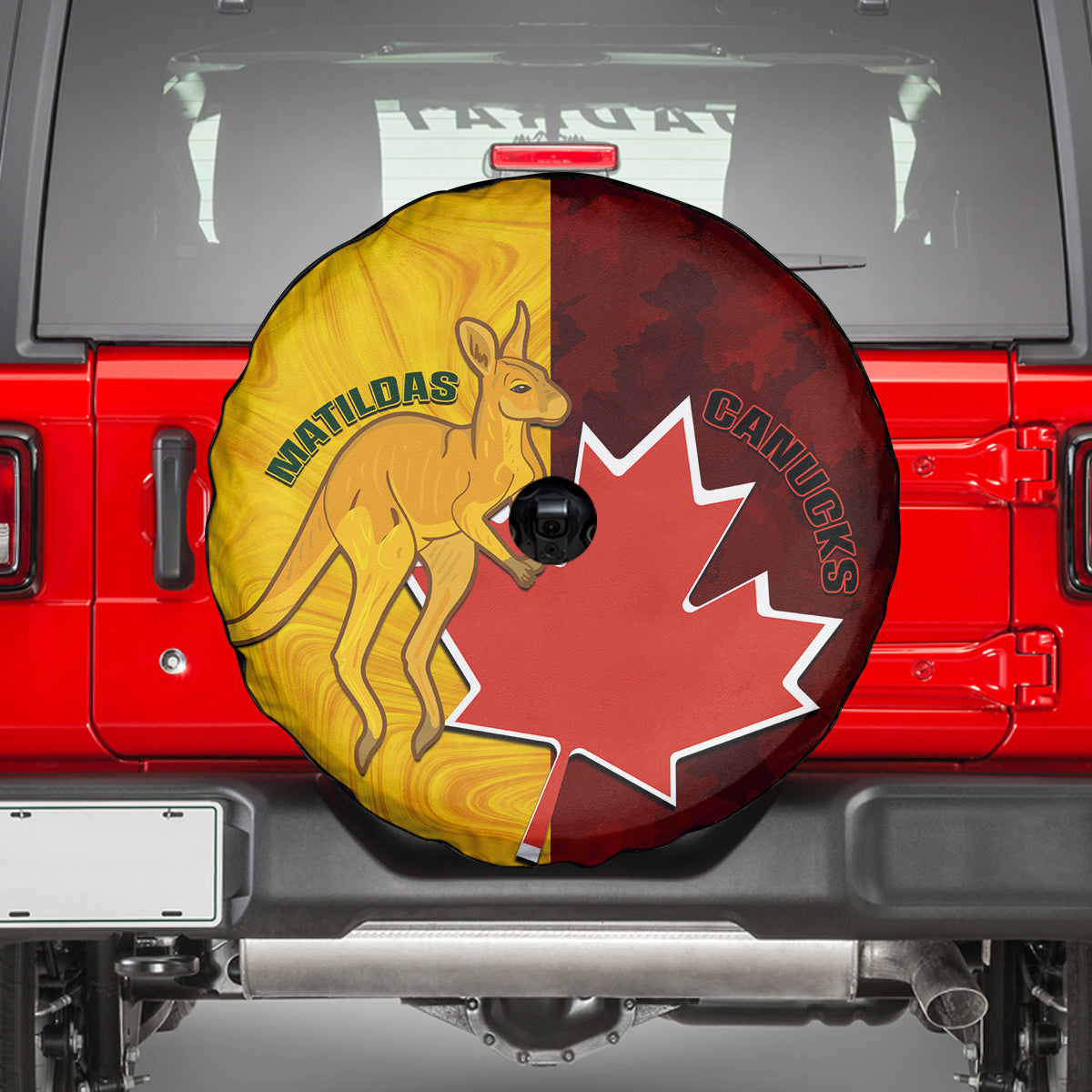 Australia And Canada Soccer Spare Tire Cover Matildas Combine Canucks Together - Wonder Print Shop